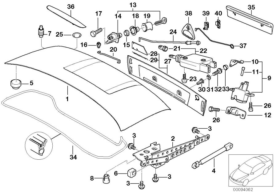 Diagram Single components for trunk lid for your 1996 BMW