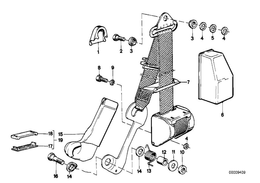 Diagram Front safety belt mounting parts for your BMW