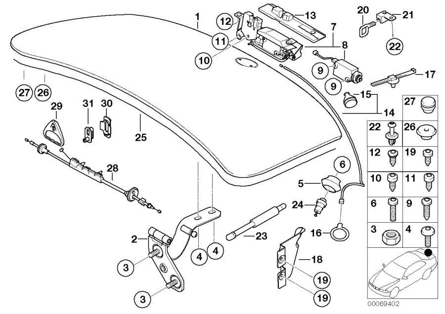 Diagram Single components for trunk lid for your 2022 BMW X3   