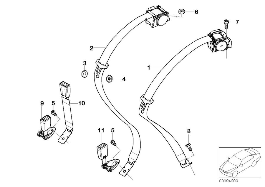 Diagram Rear seat belt, basic for your BMW