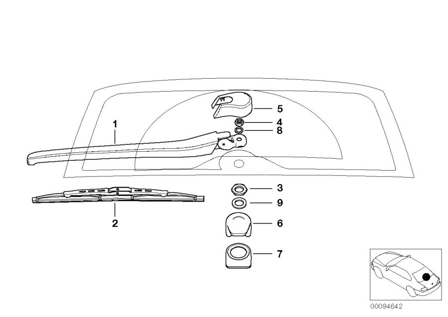 Diagram Single parts, rear window wiper arm for your BMW