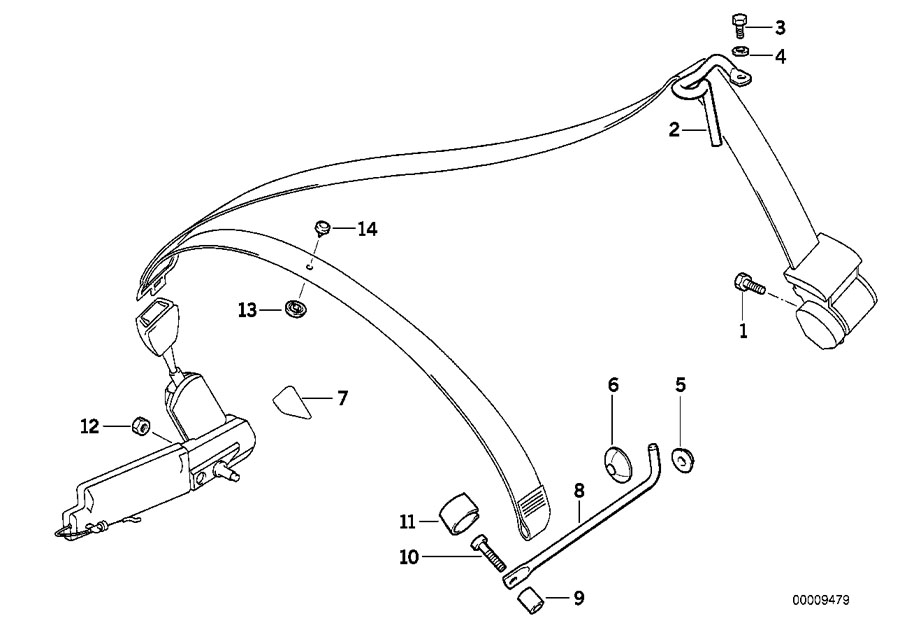 Diagram Front safety belt mounting parts for your 1972 BMW 2002  Sedan 