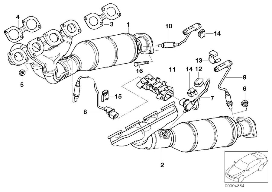 Diagram Exhaust manifold with catalyst for your 2002 BMW 745i   