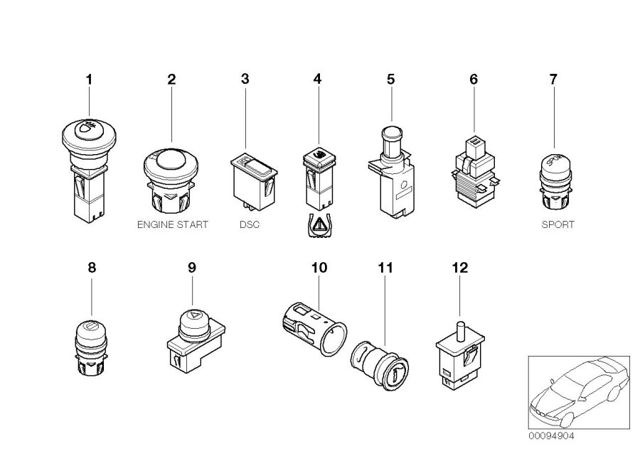 Diagram Various switches for your 2004 BMW X5   