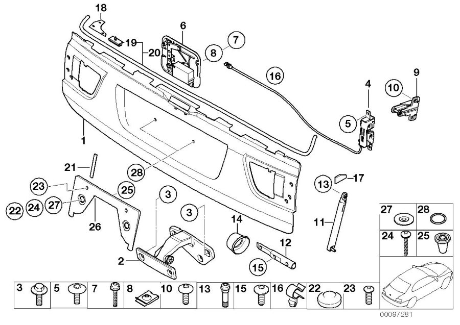 Diagram Single components for trunk lid for your 2006 BMW 650i   