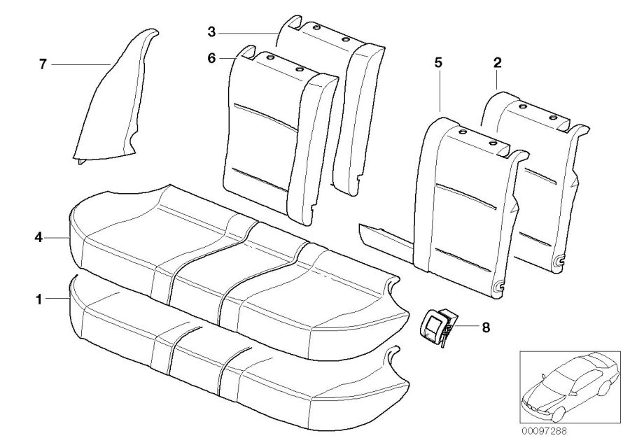 Diagram Seat rear, upholstery & cover base seat for your BMW