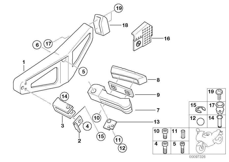 Diagram Footpeg PLATE/REAR footpeg for your 2004 BMW K1200LT   