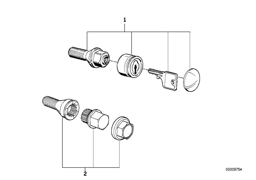 Diagram Wheel bolt lock with key for your BMW
