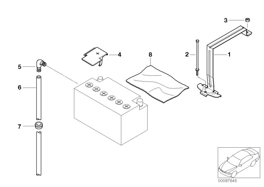 Diagram battery holder and mounting parts for your MINI