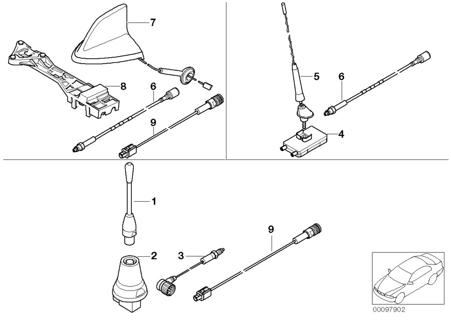Diagram Single parts F Classic telephone antenna for your BMW