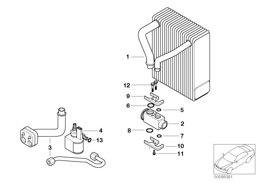 Diagram Evaporator, additional air conditioning for your BMW