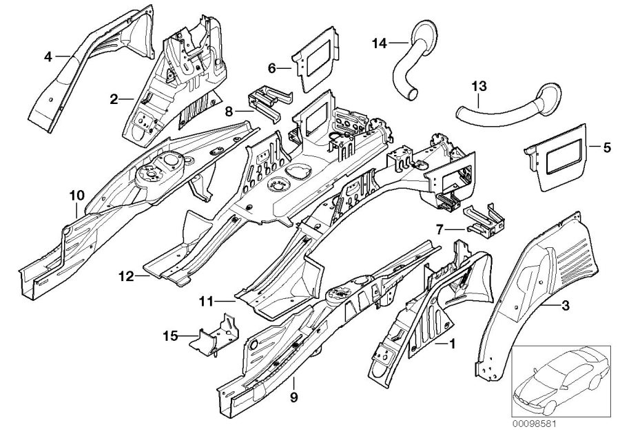 Diagram Rear WHEELHOUSE/FLOOR parts for your BMW