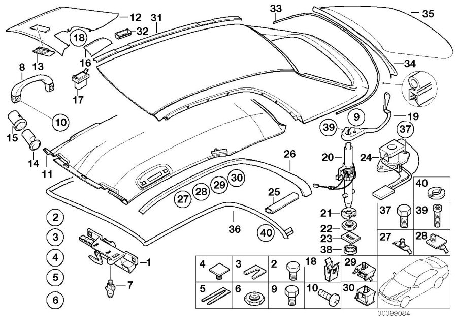 Diagram Hardtop parts for your 2001 BMW 330Ci   