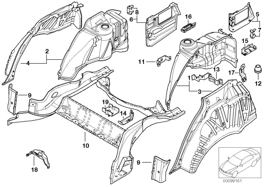 Diagram Rear WHEELHOUSE/FLOOR parts for your BMW