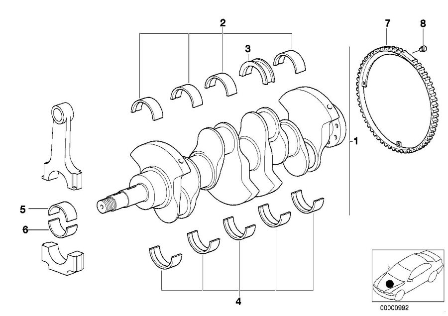 Diagram Crankshaft With Bearing Shells for your 2006 BMW M6   