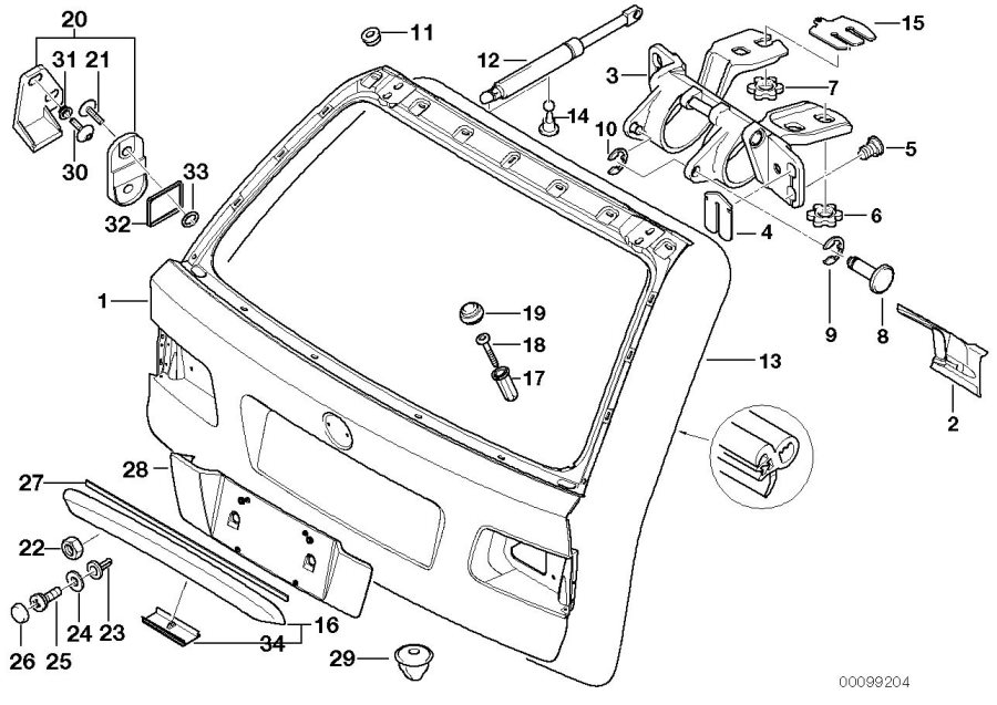 Diagram Single components for trunk lid for your 2023 BMW X3  30eX 