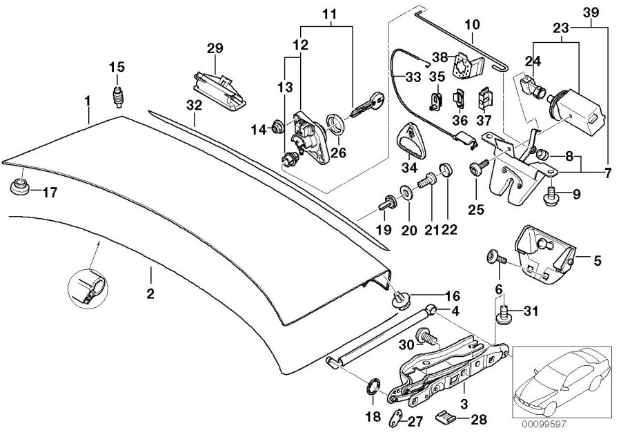Diagram Single components for trunk lid for your 2000 BMW 540i   