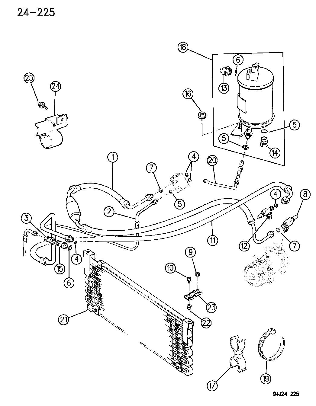 Full size assembly image of RECEIVER DRIER, CONDENSOR AND LINES 4.0L ENGINE XJ BODY 1994-95 (1/1)