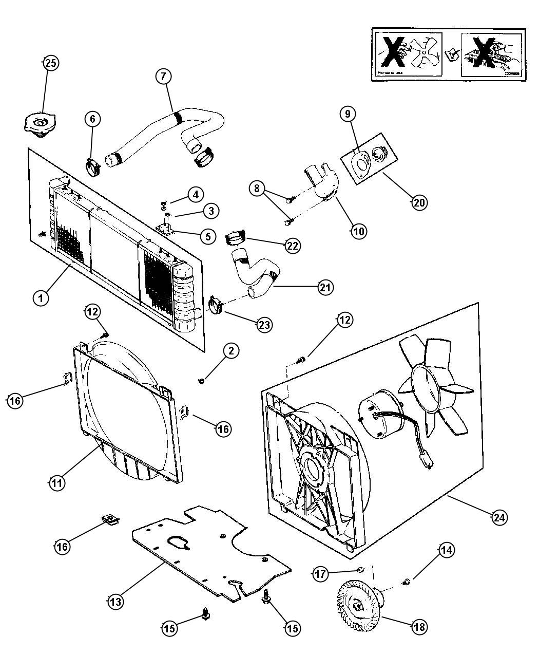 Diagram Radiator and Related Parts 4.0L Engine (ER0). for your 2021 Jeep Wrangler   