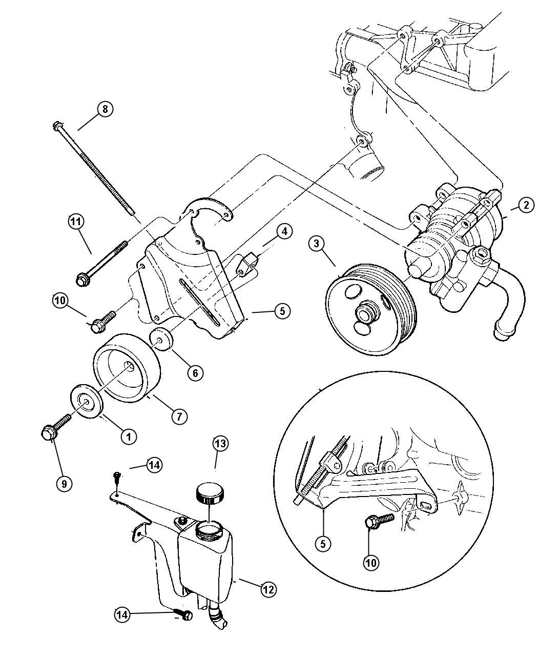 Diagram Power Steering Pump and Mountings W/2.5L Engine. for your Dodge