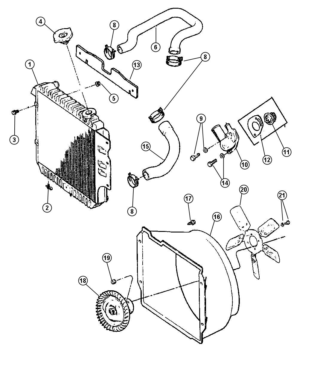 Diagram Radiator And Related Parts. for your 2021 Jeep Wrangler   