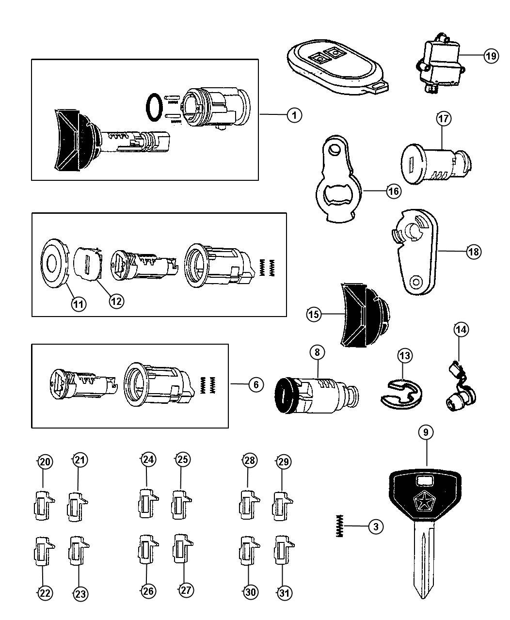 Diagram Lock Cylinders and Keys. for your Dodge