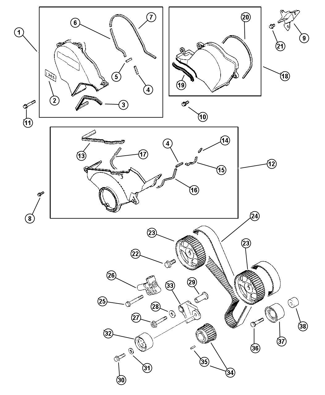 Diagram Timing Belt and Cover 2.5L V-6 SOHC (EEB). for your Chrysler