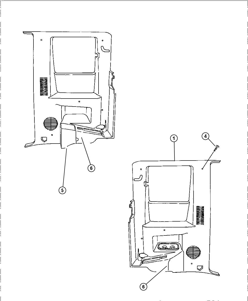 B-Pillar, Quarter Panel Trim Club Cab. Diagram