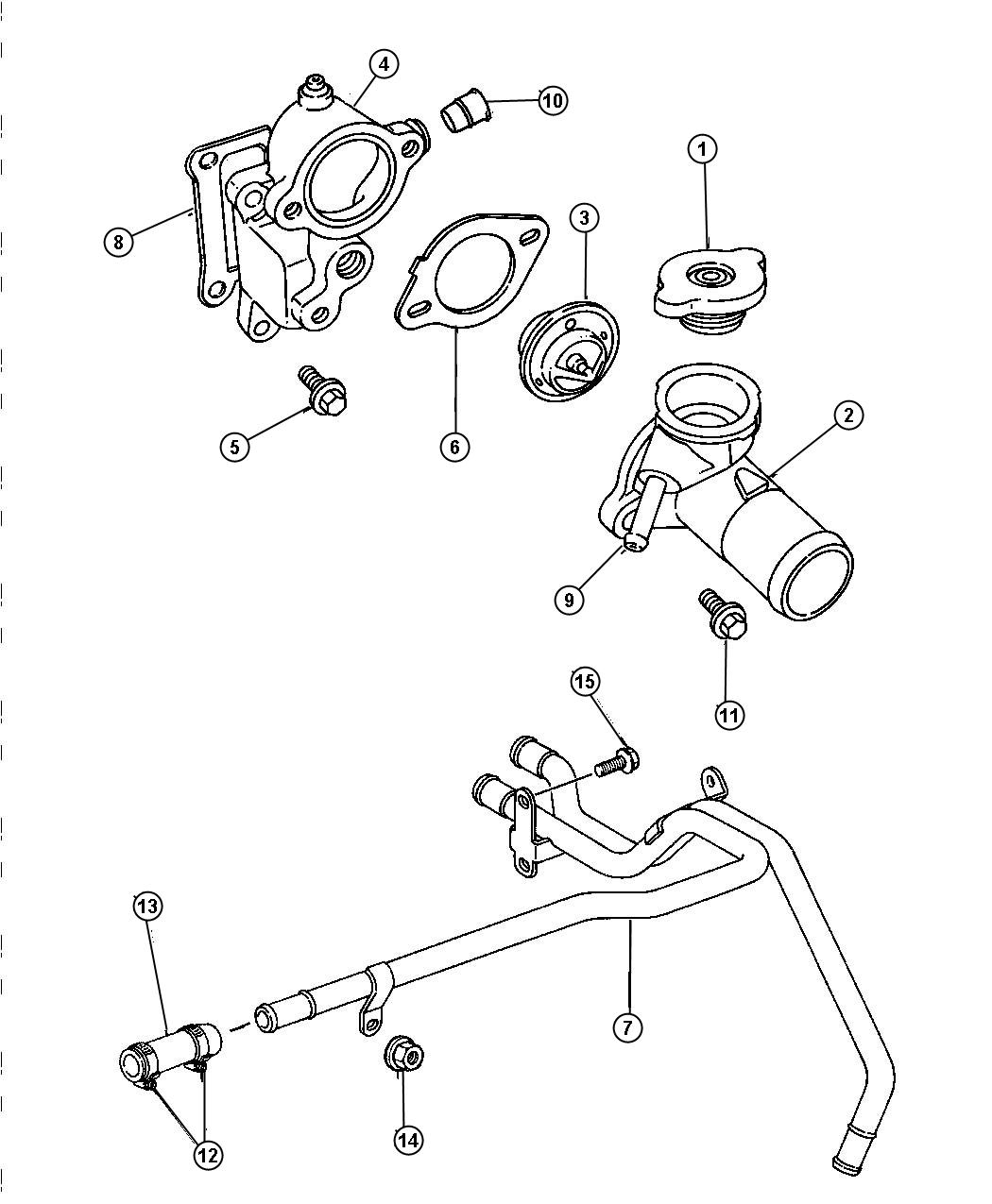 Thermostat and Related Parts w/o Turbo 2.0L Engine. Diagram