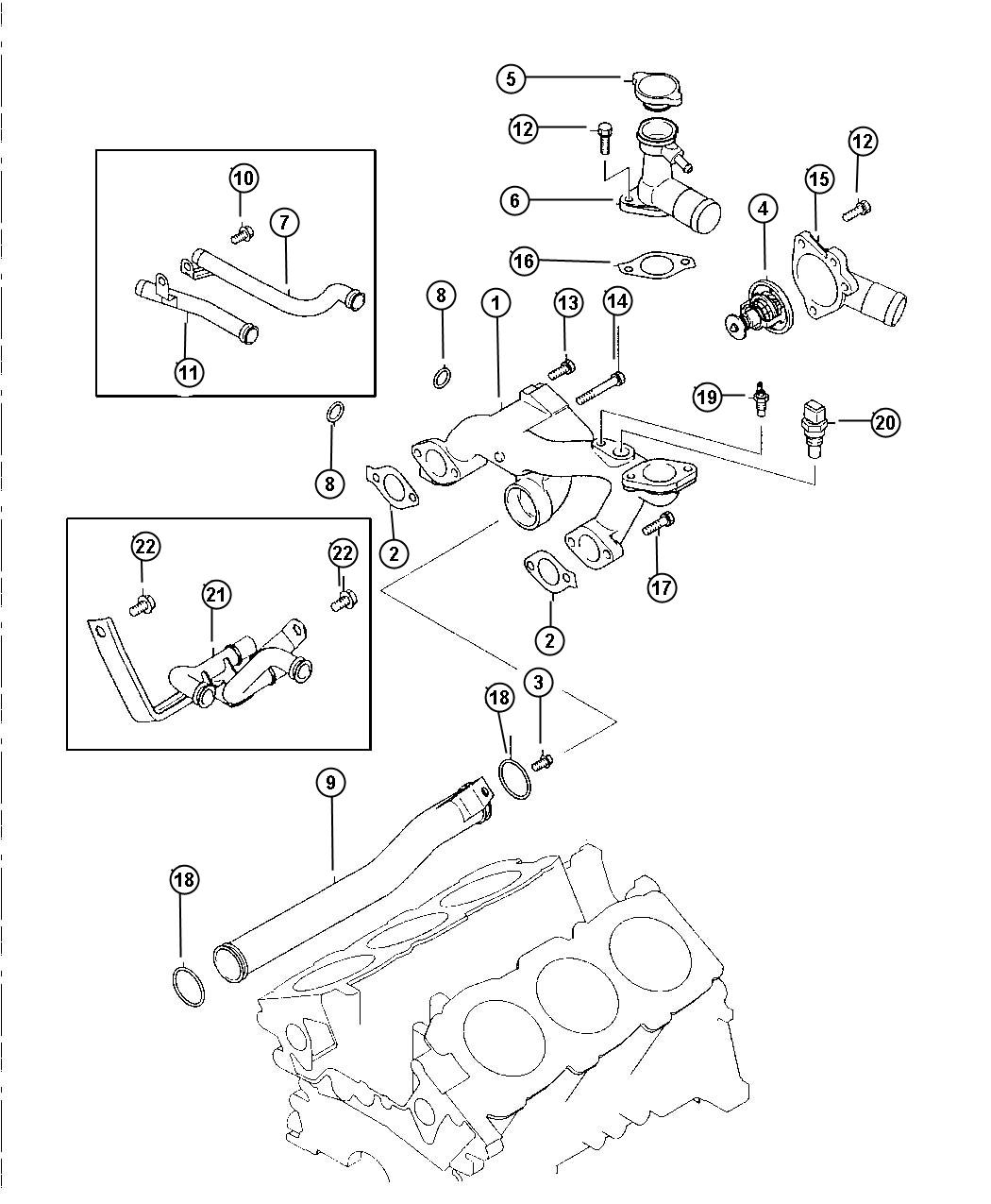 Thermostat and Related Parts 2.5L Engine. Diagram