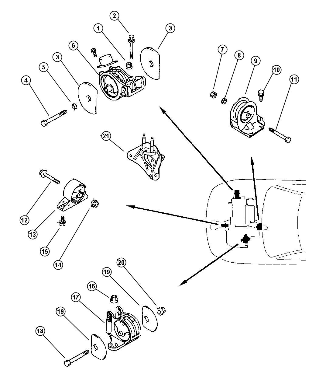 Engine Mounting 2.0L DOHC FE (ECF). Diagram