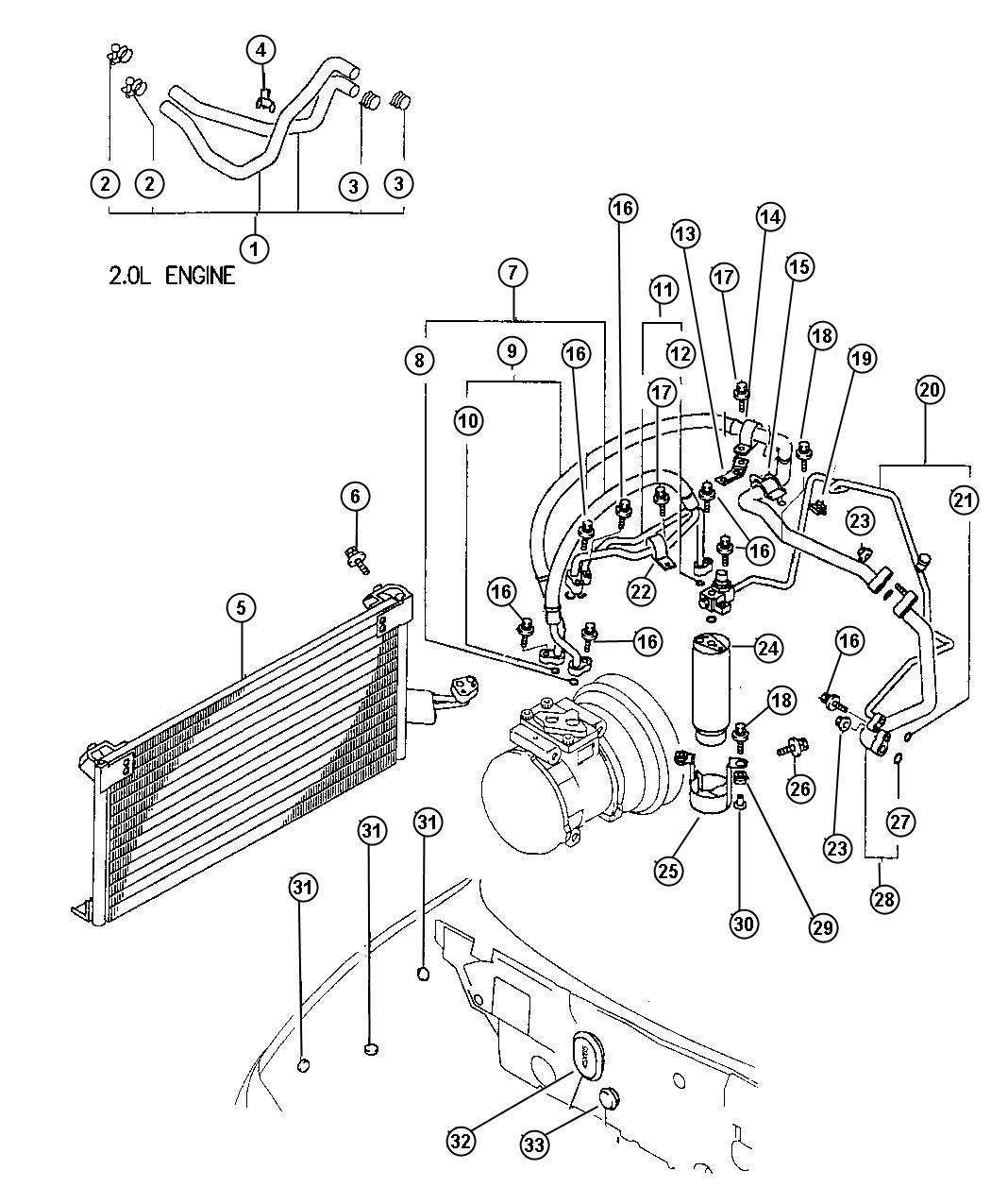 Diagram Condenser, Plumbing and Hoses 2.0L Engine. for your Chrysler 300  M