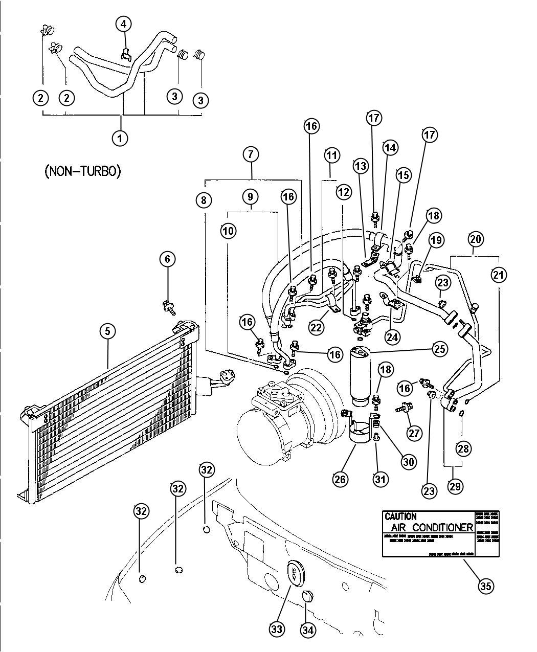 Diagram Condenser, Plumbing And Hoses 2.0L Non-turobcharged Engine. for your Chrysler 300  M