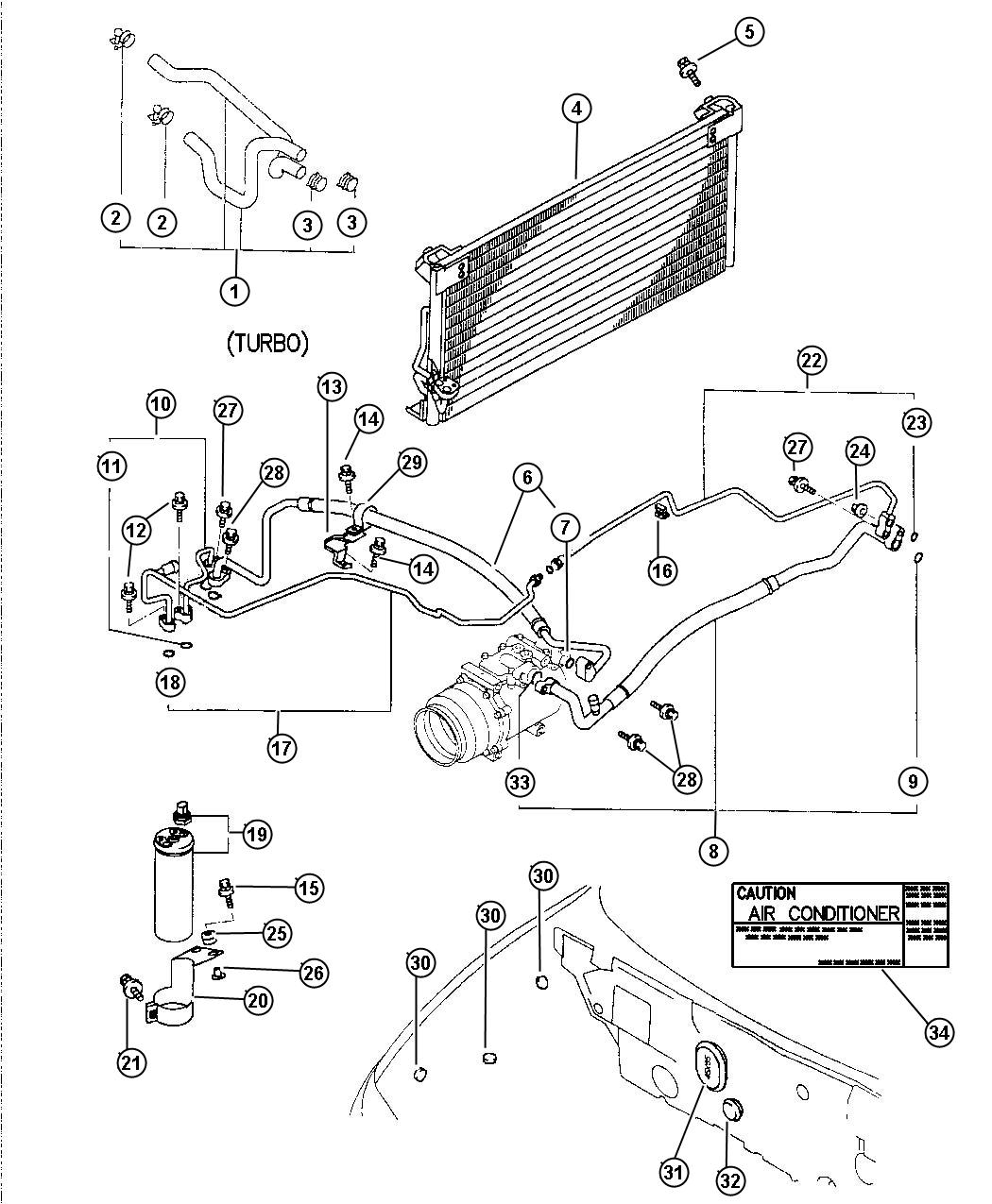 Diagram Condenser, Plumbing And Hoses 2.0L Turbocharged Engine. for your Chrysler 300  M