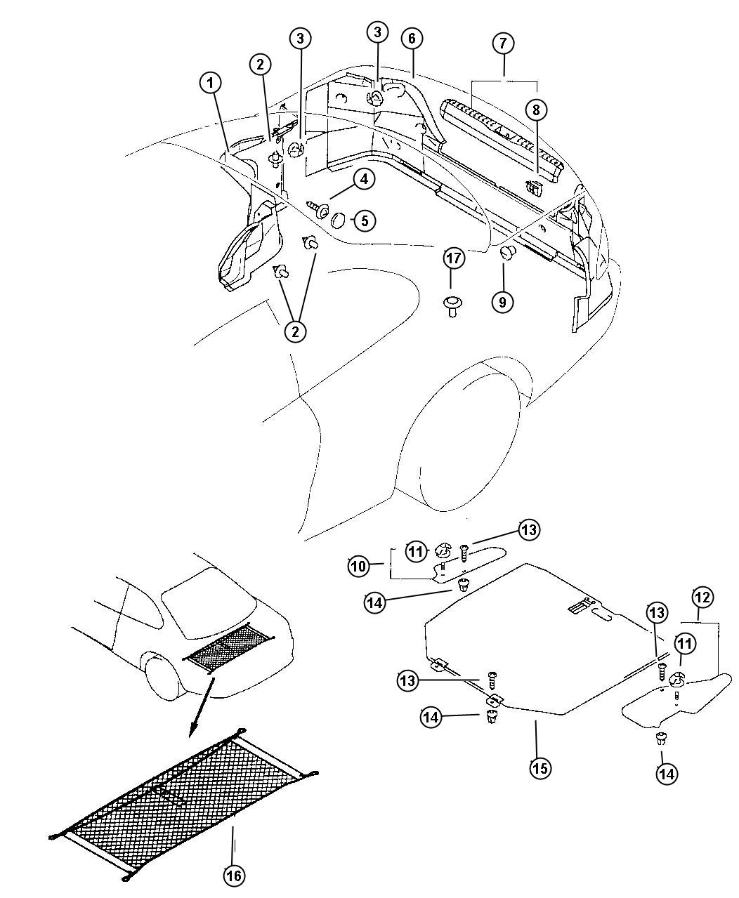 Diagram Rear Shelf Trim FJ - Avenger. for your 2000 Chrysler 300  M 