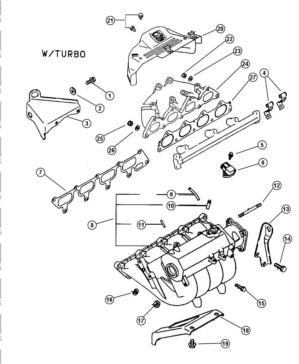 Diagram Manifold, Intake and Exhaust 2.0L (EBG) Turbo. for your 2000 Chrysler 300  M 