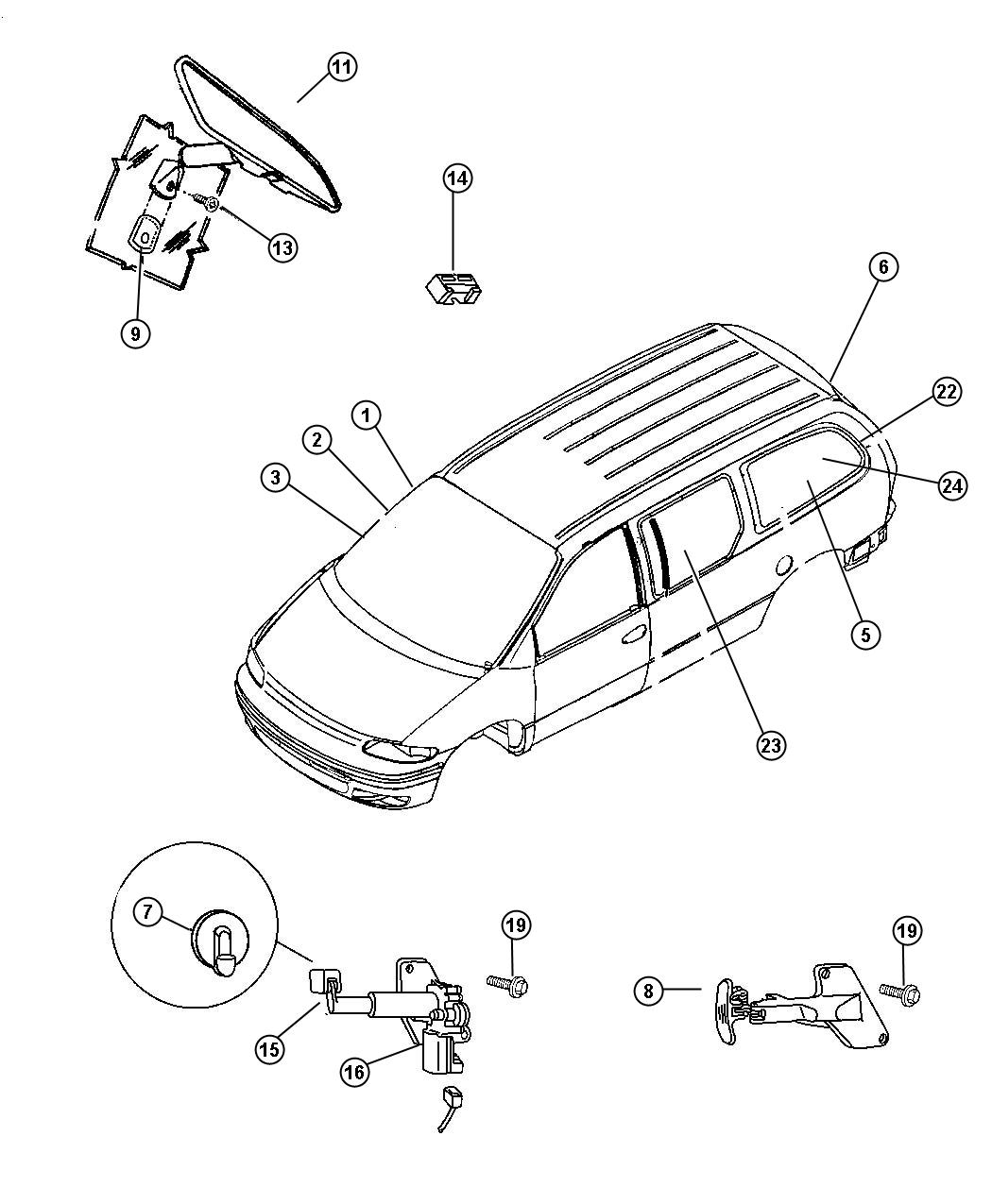 Diagram Glass, Windshield And Rear Quarter Ns, Body. for your Dodge Grand Caravan  