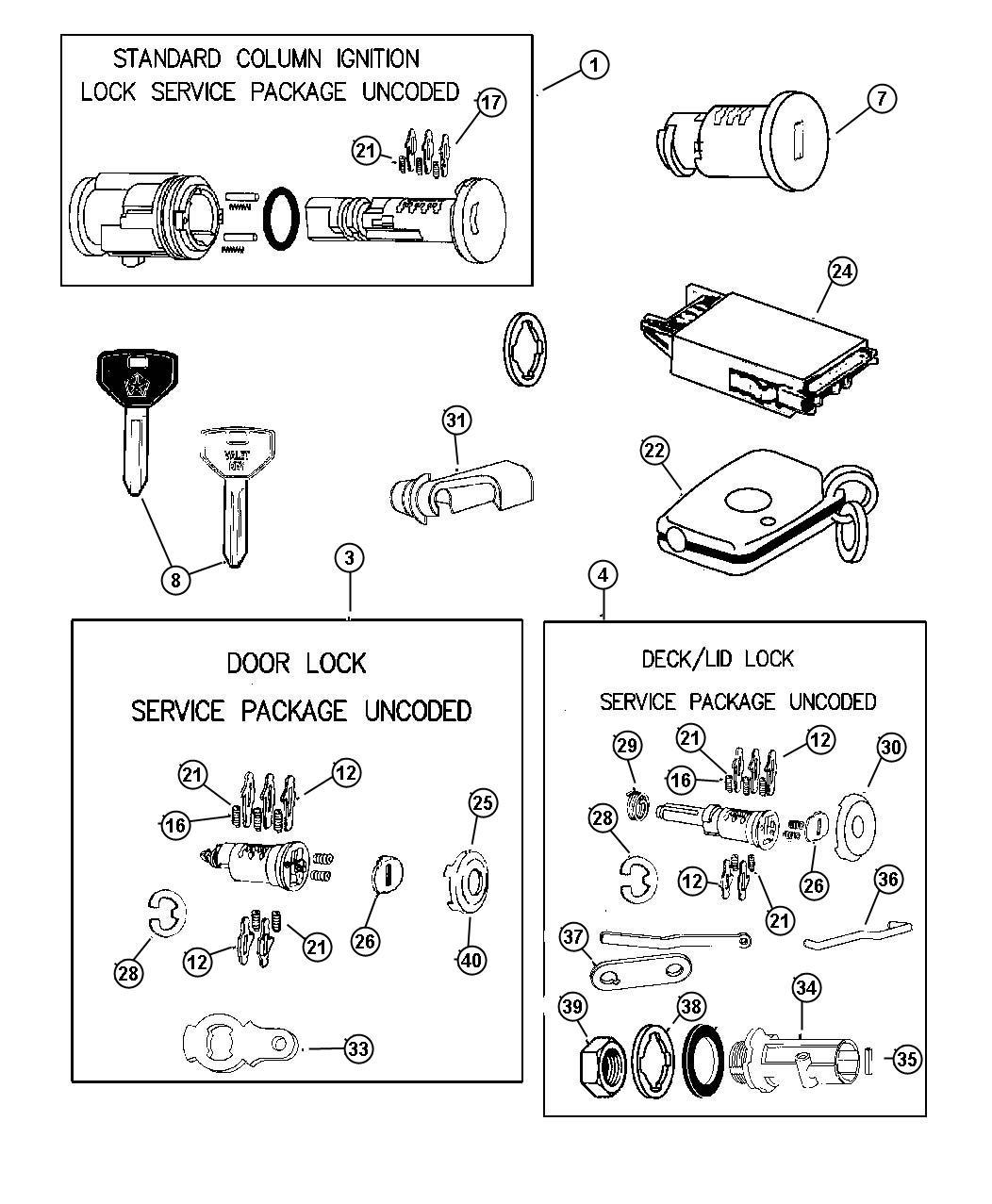 Diagram Lock Cylinders and Double Bitted Lock Cylinder Repair Components. for your Chrysler