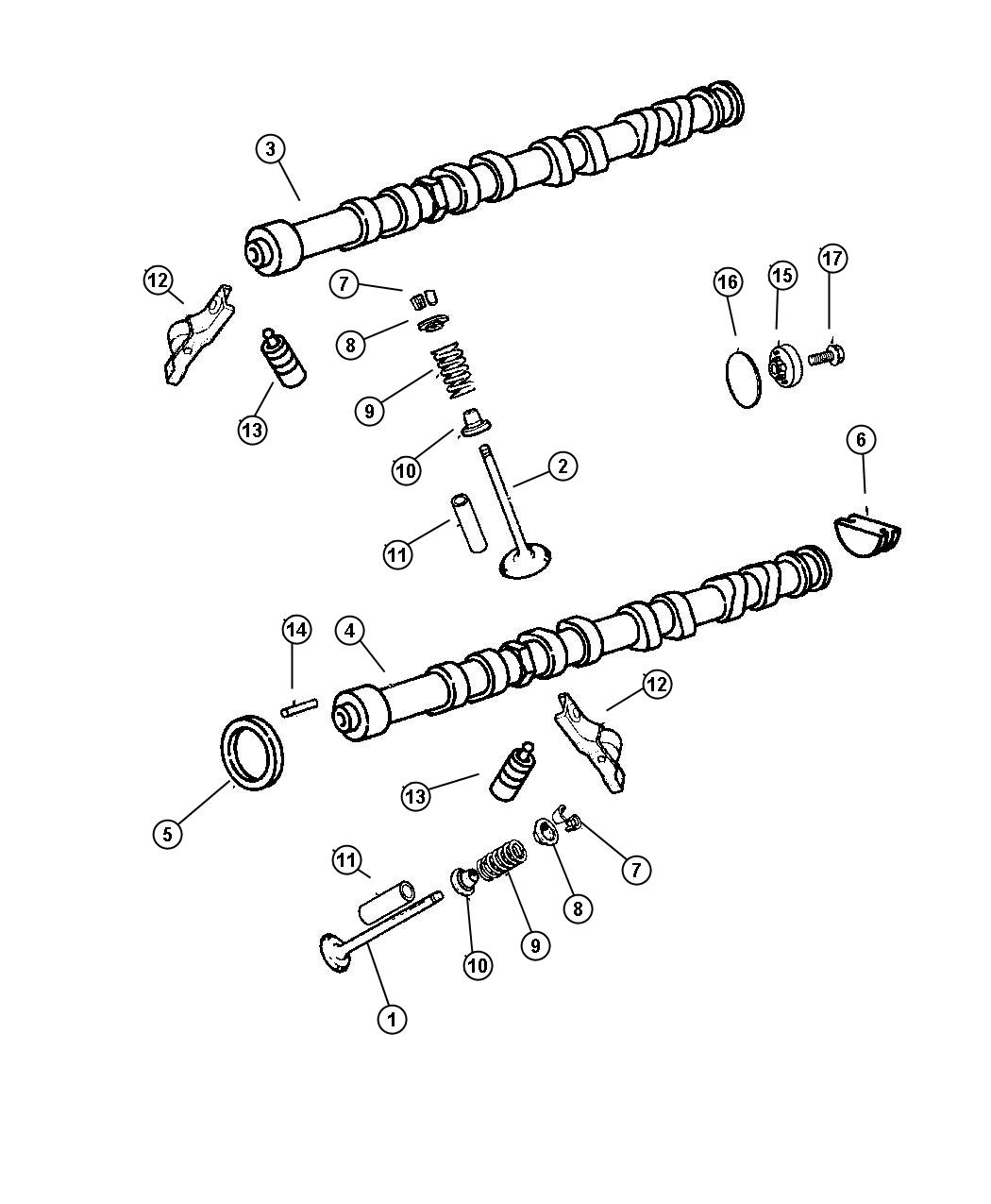 Diagram Camshaft and Valves 2.4L 4Cyl DOHC 16V MPI EDZ Engine. for your Chrysler 300  M