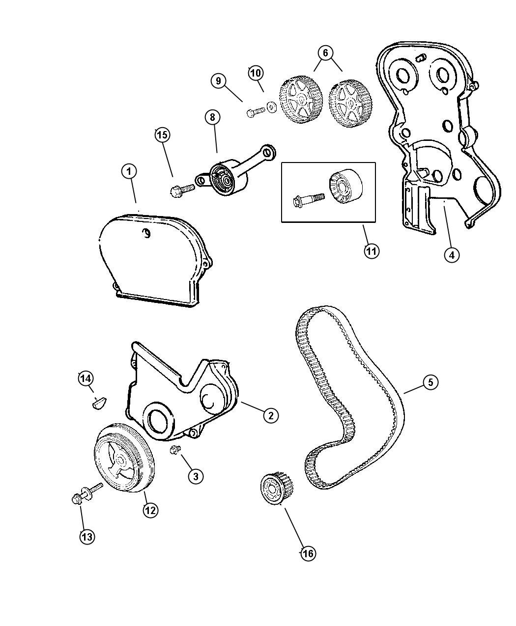 Diagram Timing Belt And Cover 2.4L 4Cyl DOHC 16V MPI EDZ Engine. for your 2014 Dodge Grand Caravan   