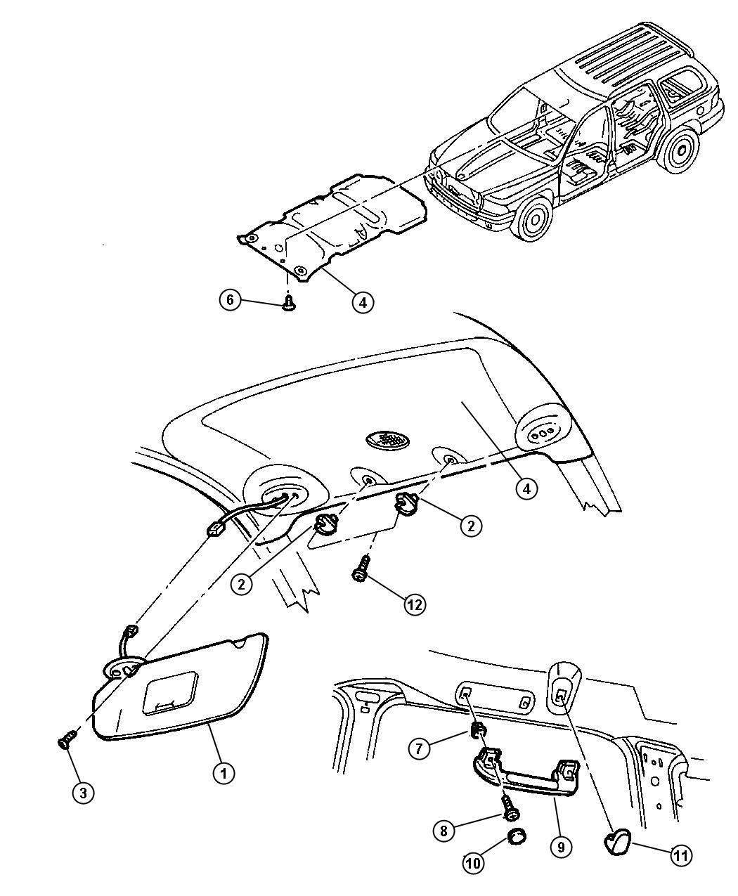 Diagram Headliner And Visor. for your 2000 Chrysler 300  M 