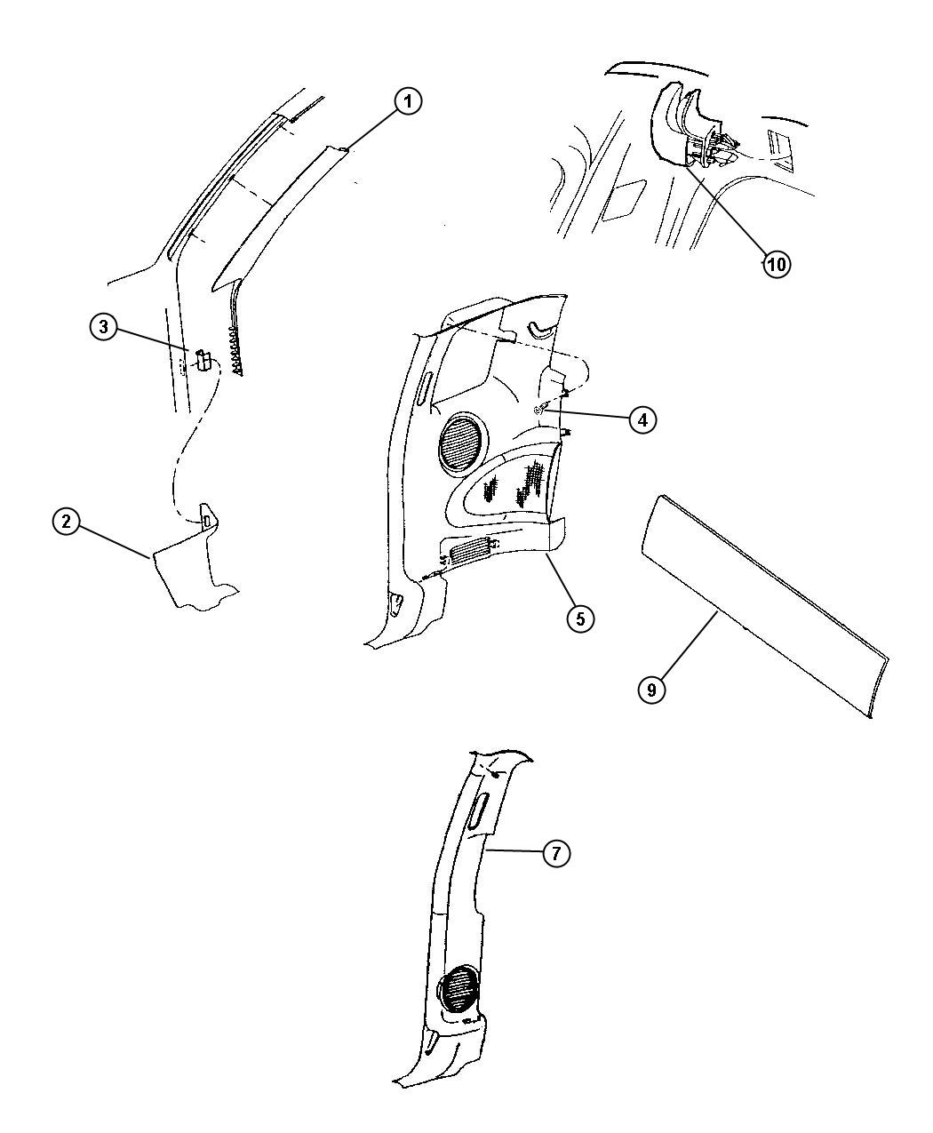 Diagram Mouldings, Panels And Bolsters. for your 2001 Chrysler 300  M 