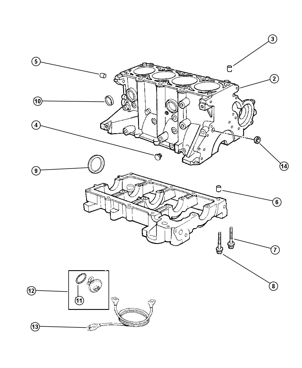 Diagram Cylinder Block 2.4L 4 - Cyl DOHC 16V (MPI, EDZ). for your 1997 Dodge Intrepid   