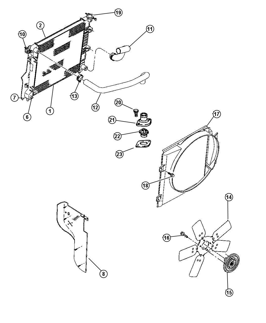 Radiator And Related Parts 5.2, 5.9L Engine. Diagram