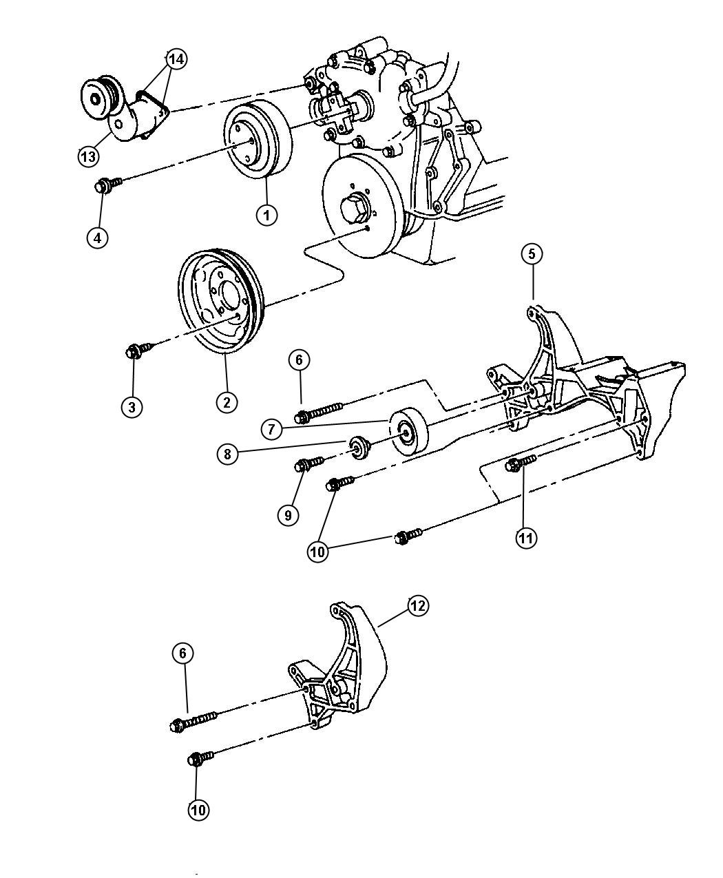 Diagram Drive Pulleys 3.9, 5.2, 5.9 Ld And 8.0 Engine. for your 2001 Chrysler 300  M 