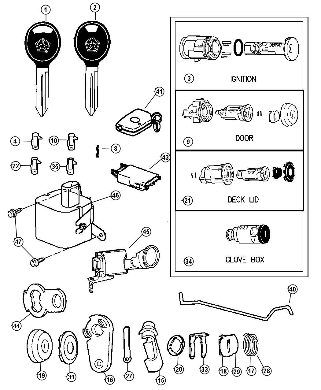 Diagram Lock Cylinder And Keys. for your Dodge Neon  