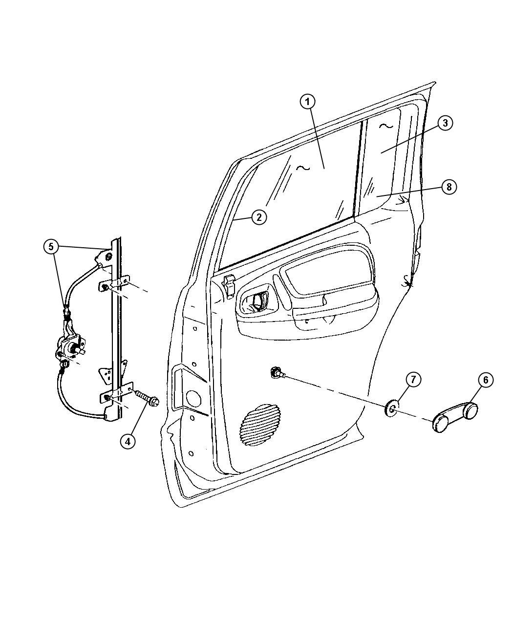 Diagram Door, Rear Glass And Regulator. for your Dodge