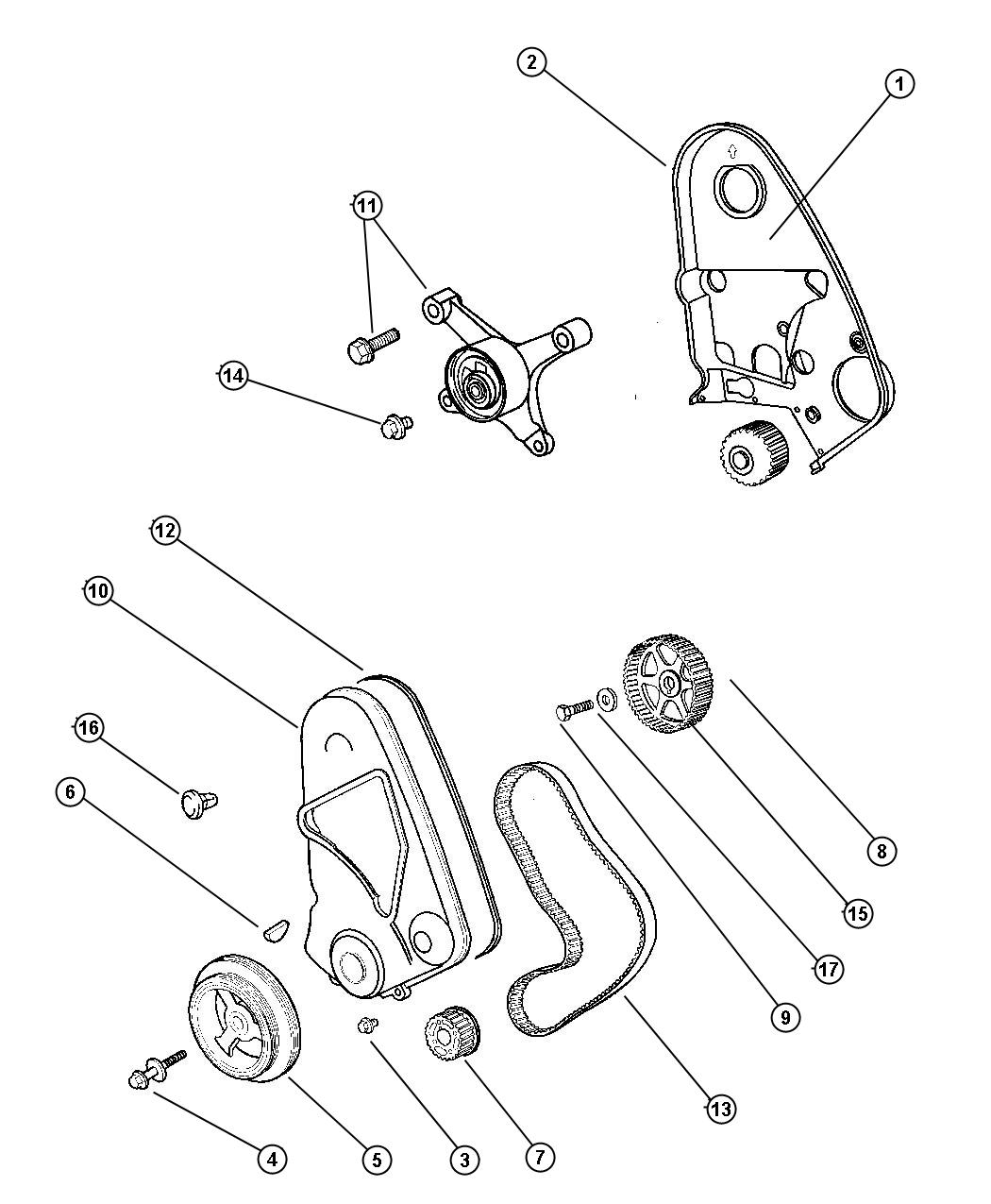 Diagram Timing Belt and Cover 2.0L SOHC (ECB). for your Dodge Neon  