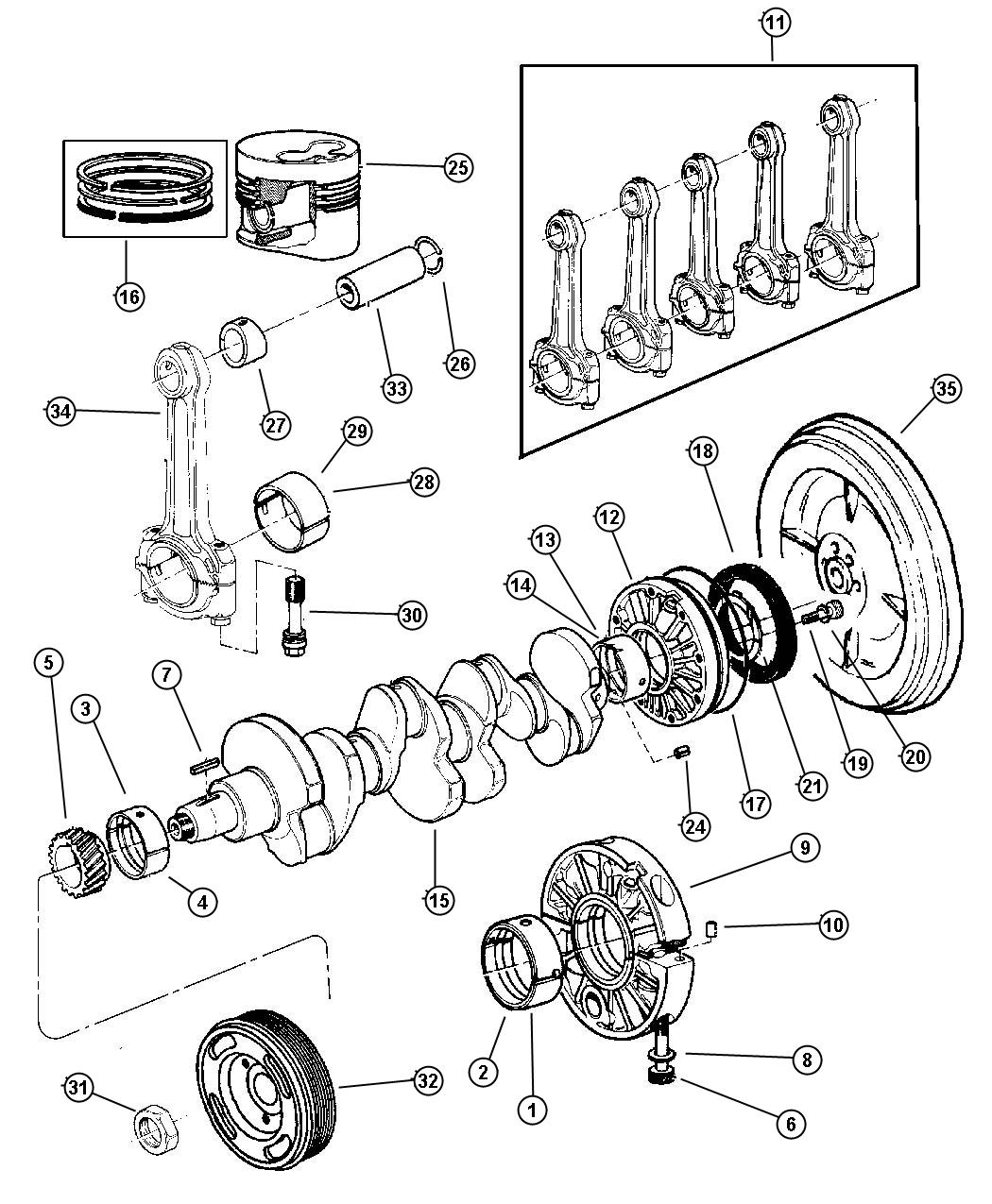 Diagram Crankshaft, Piston and Torque Converter. for your Jeep