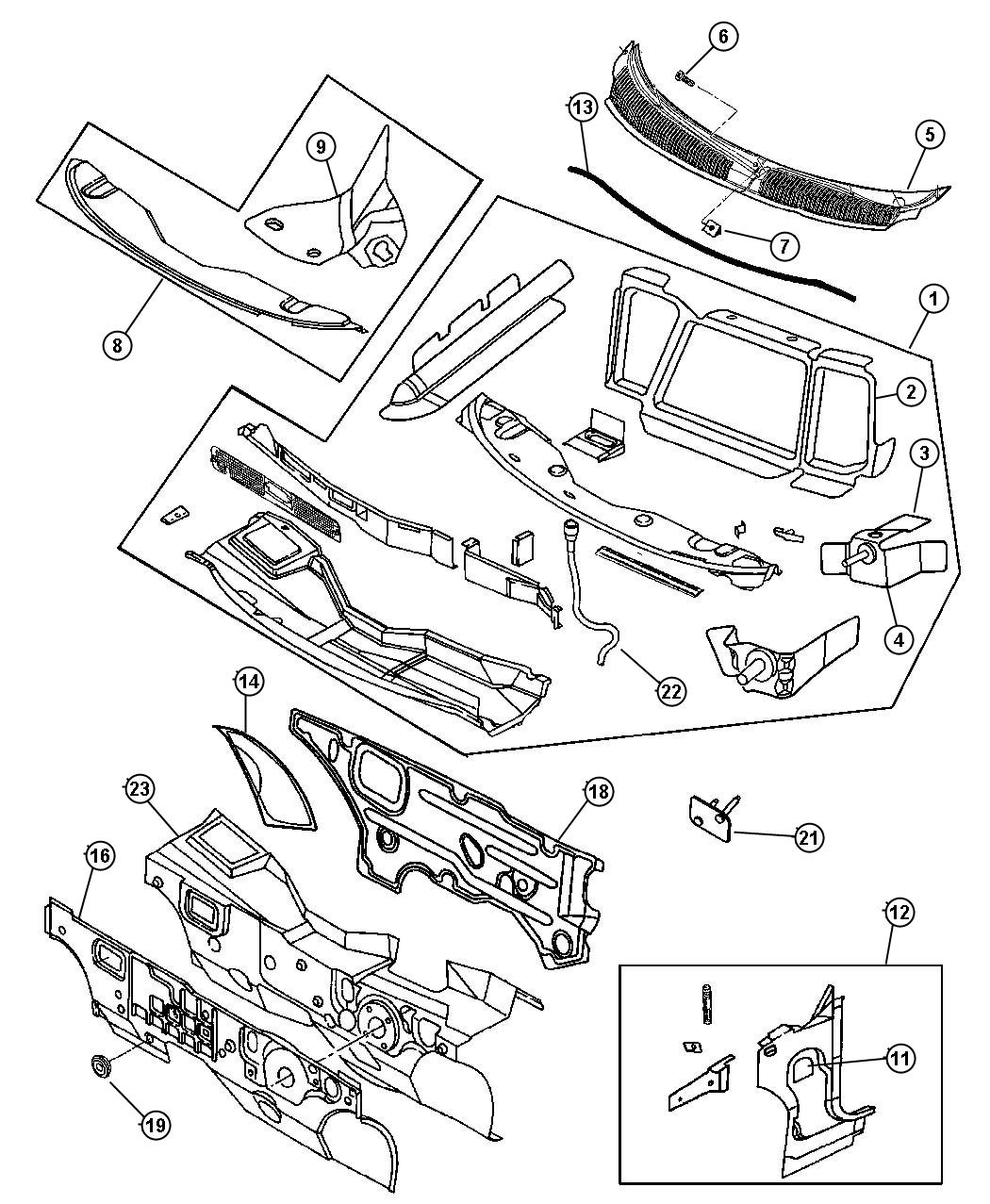 Diagram Cowl and Dash Panel. for your 2021 Chrysler PACIFICA L HYBRID   